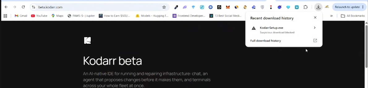 Browser marking the download as suspicious; click it to keep the file